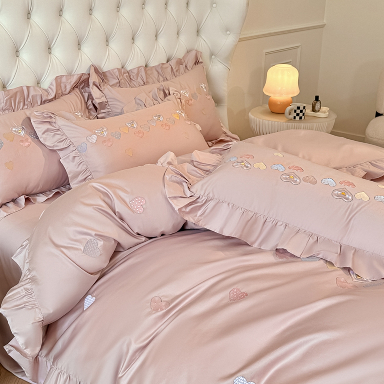 91家纺网 家纺一手货源 找家纺 魅都 2025新款100S全棉刺绣款四件套-心恋 浅紫