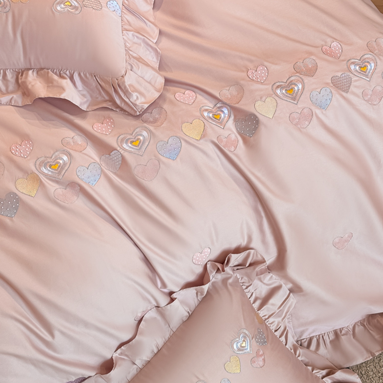 91家纺网 家纺一手货源 找家纺 魅都 2025新款100S全棉刺绣款四件套-心恋 浅紫