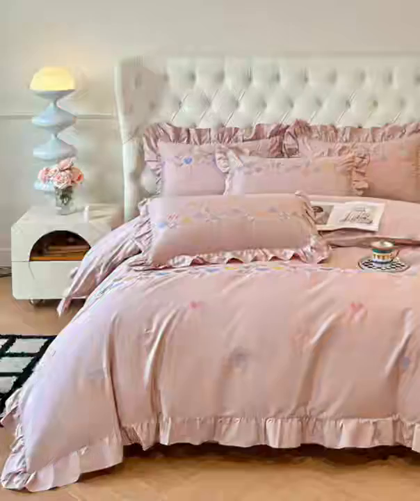 91家纺网 家纺一手货源 找家纺 魅都 2025新款100S全棉刺绣款四件套-心恋 浅紫