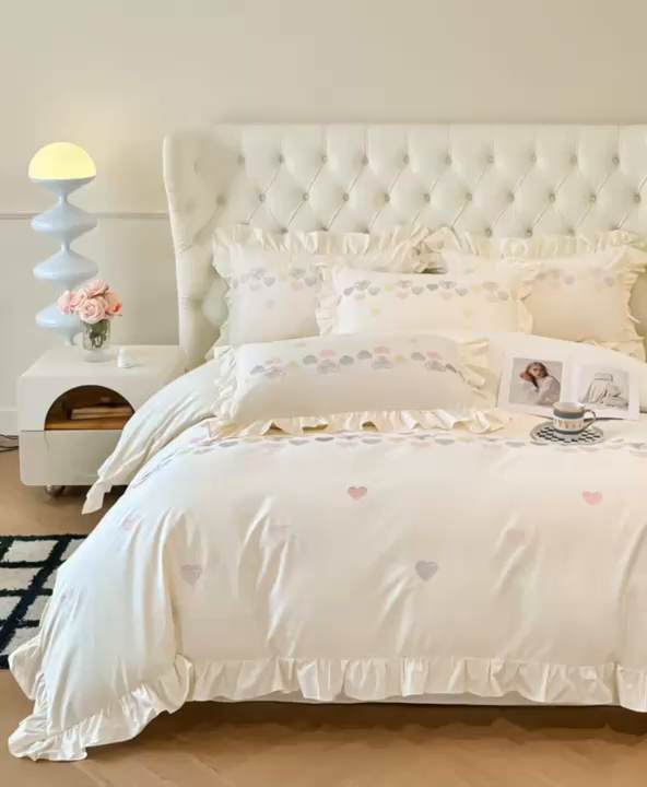 91家纺网 家纺一手货源 找家纺 （总）魅都 2025新款100S全棉刺绣款四件套-心恋