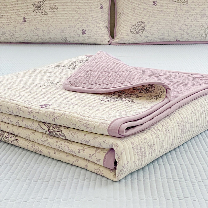 91家纺网 家纺一手货源 找家纺 （总）金丝兔 2025新款小清新亲肤印花水洗棉单床盖 夹棉床盖 床盖三件套