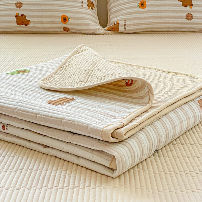 91家纺网 家纺一手货源 找家纺 （总）金丝兔 2025新款小清新亲肤印花水洗棉单床盖 夹棉床盖 床盖三件套