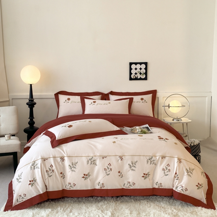 91家纺网 家纺一手货源 找家纺 2025新款小清新全棉纯棉四件套-若溪 雪山粉