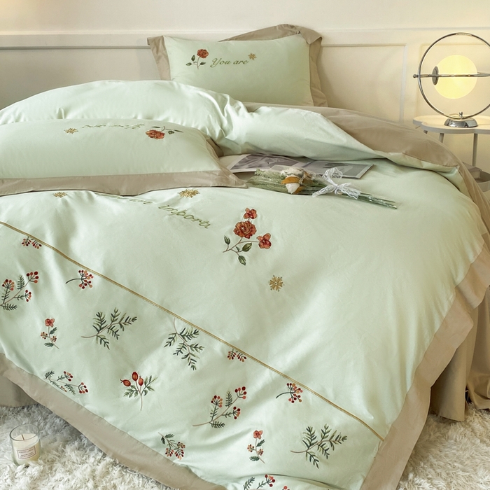 91家纺网 家纺一手货源 找家纺 （总）2025新款小清新全棉纯棉四件套-若溪