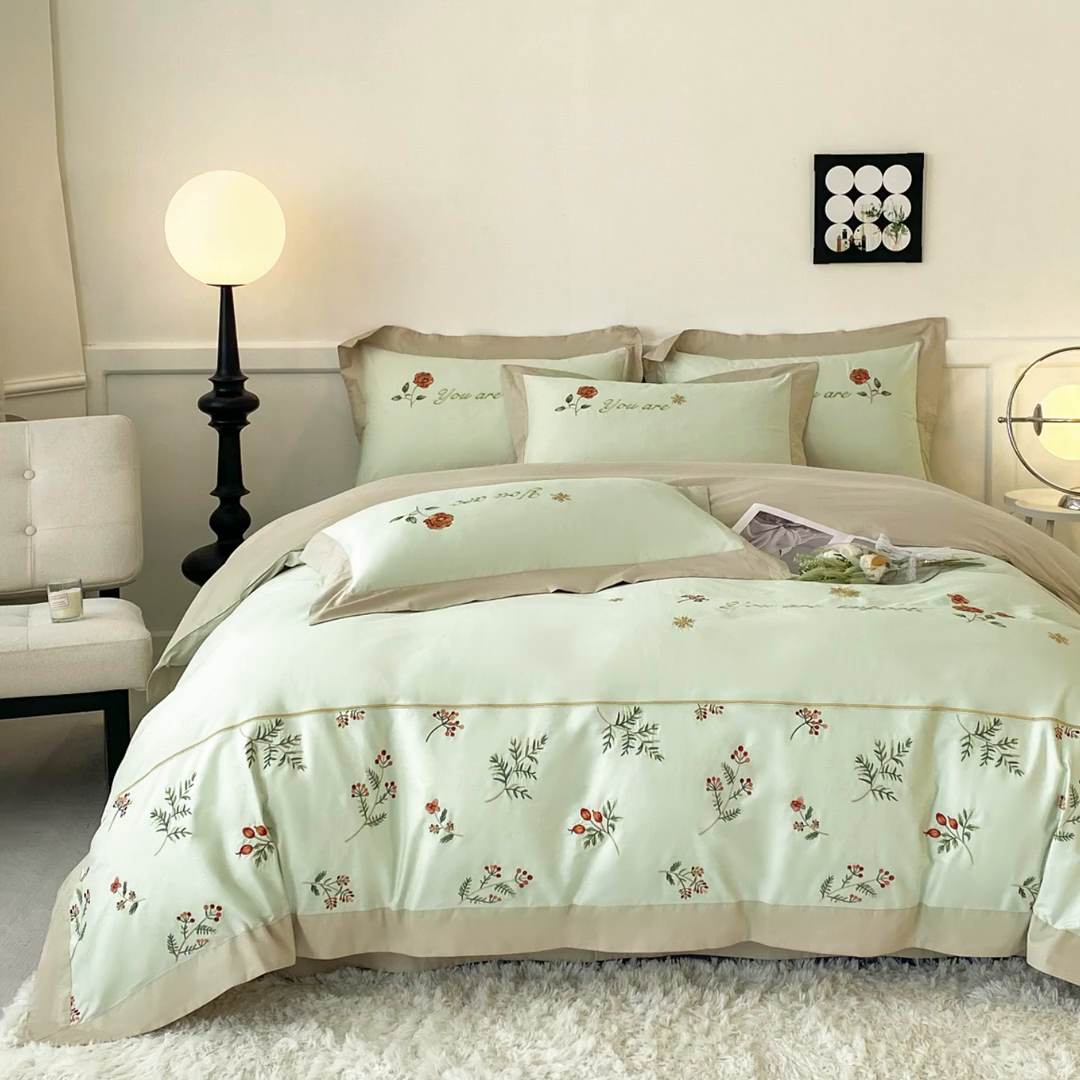 91家纺网 家纺一手货源 找家纺 （总）2025新款小清新全棉纯棉四件套-若溪