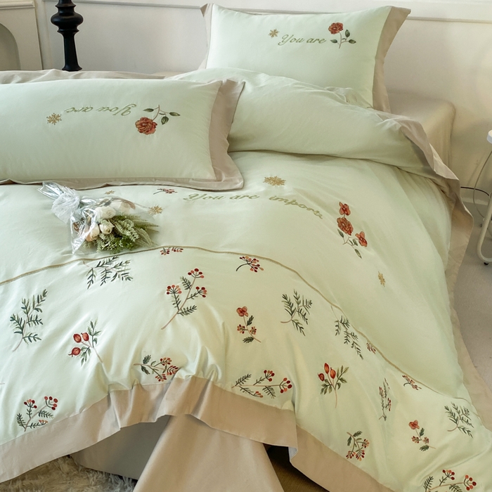 91家纺网 家纺一手货源 找家纺 2025新款小清新全棉纯棉四件套-若溪 麦田绿