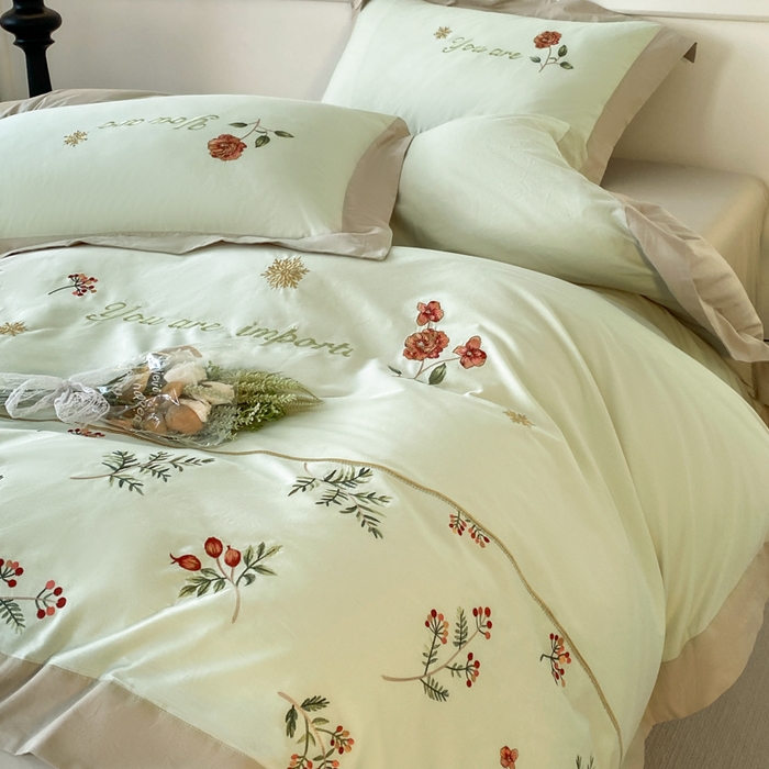 91家纺网 家纺一手货源 找家纺 2025新款小清新全棉纯棉四件套-若溪 麦田绿