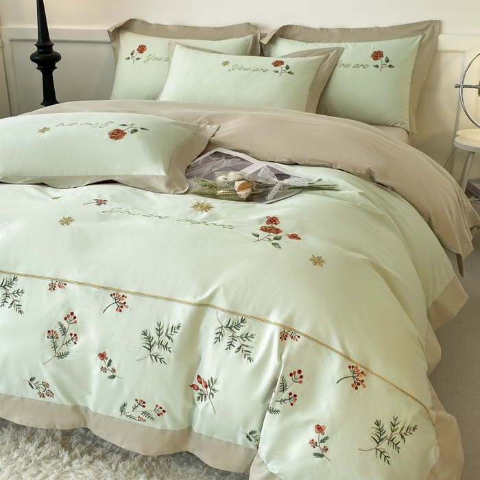 91家纺网 家纺一手货源 找家纺 2025新款小清新全棉纯棉四件套-若溪 麦田绿