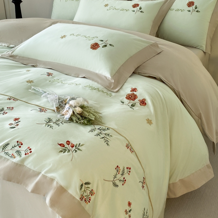 91家纺网 家纺一手货源 找家纺 2025新款小清新全棉纯棉四件套-若溪 麦田绿