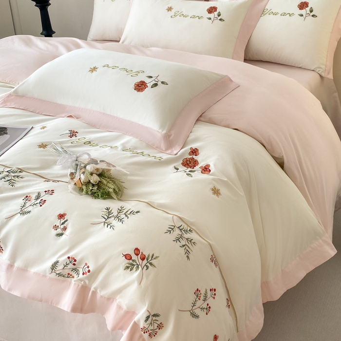 91家纺网 家纺一手货源 找家纺 2025新款小清新全棉纯棉四件套-若溪 茉莉奶白