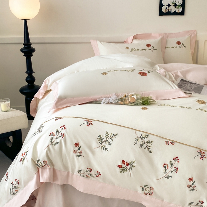 91家纺网 家纺一手货源 找家纺 2025新款小清新全棉纯棉四件套-若溪 茉莉奶白