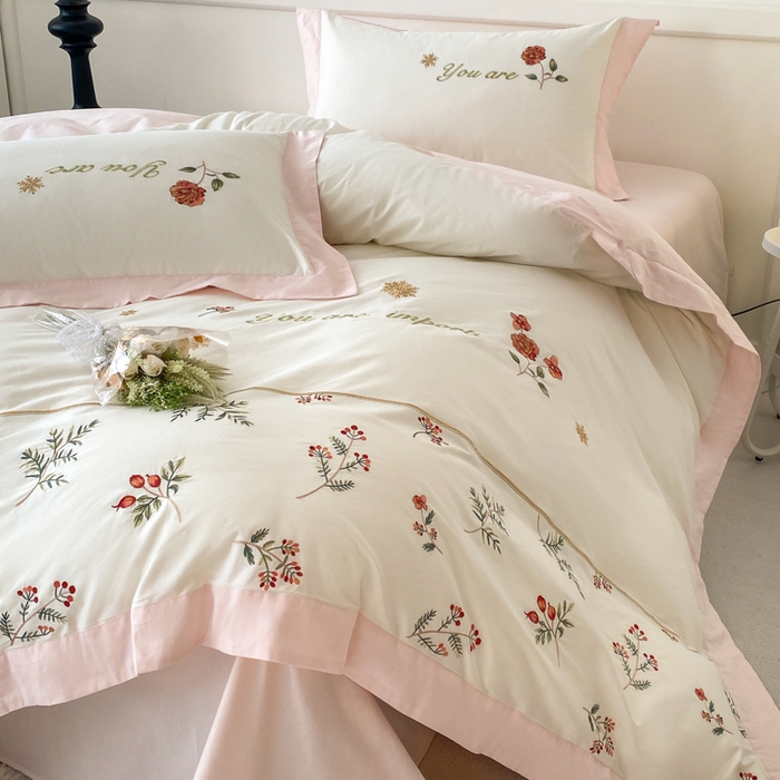 91家纺网 家纺一手货源 找家纺 2025新款小清新全棉纯棉四件套-若溪 茉莉奶白