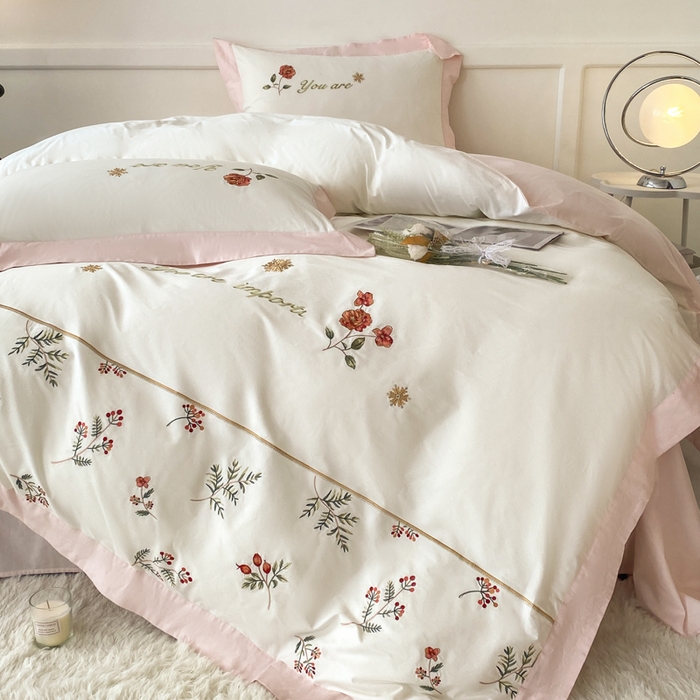 91家纺网 家纺一手货源 找家纺 2025新款小清新全棉纯棉四件套-若溪 茉莉奶白