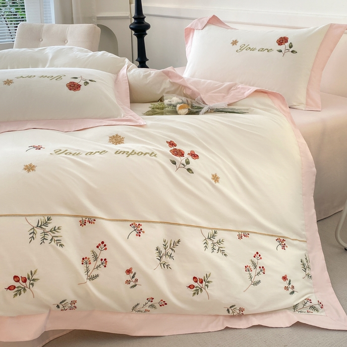 91家纺网 家纺一手货源 找家纺 2025新款小清新全棉纯棉四件套-若溪 茉莉奶白