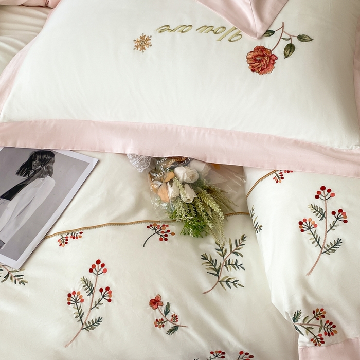 91家纺网 家纺一手货源 找家纺 2025新款小清新全棉纯棉四件套-若溪 茉莉奶白