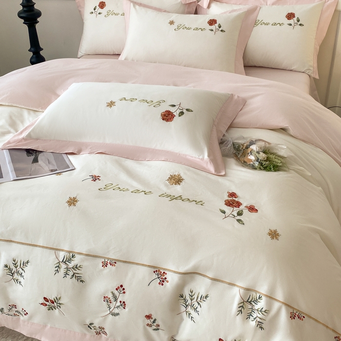 91家纺网 家纺一手货源 找家纺 2025新款小清新全棉纯棉四件套-若溪 茉莉奶白