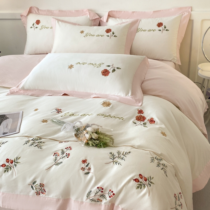 91家纺网 家纺一手货源 找家纺 2025新款小清新全棉纯棉四件套-若溪 茉莉奶白