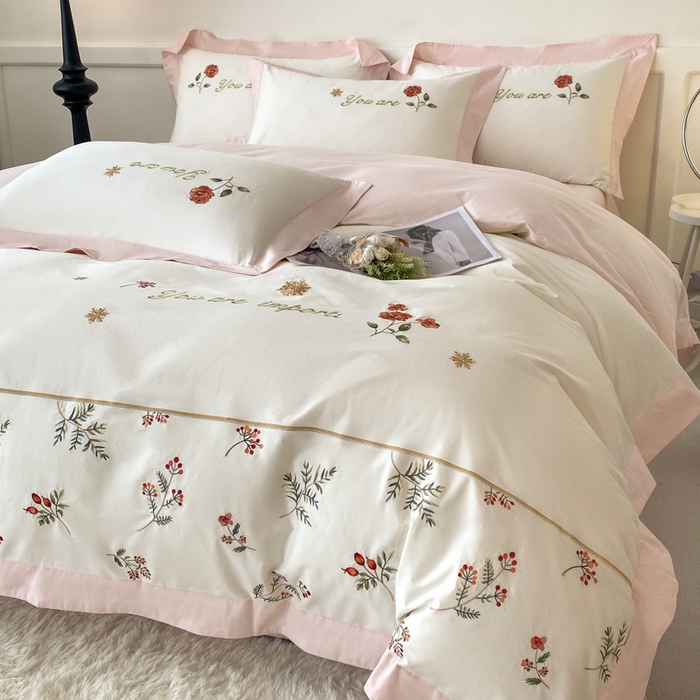 91家纺网 家纺一手货源 找家纺 2025新款小清新全棉纯棉四件套-若溪 茉莉奶白