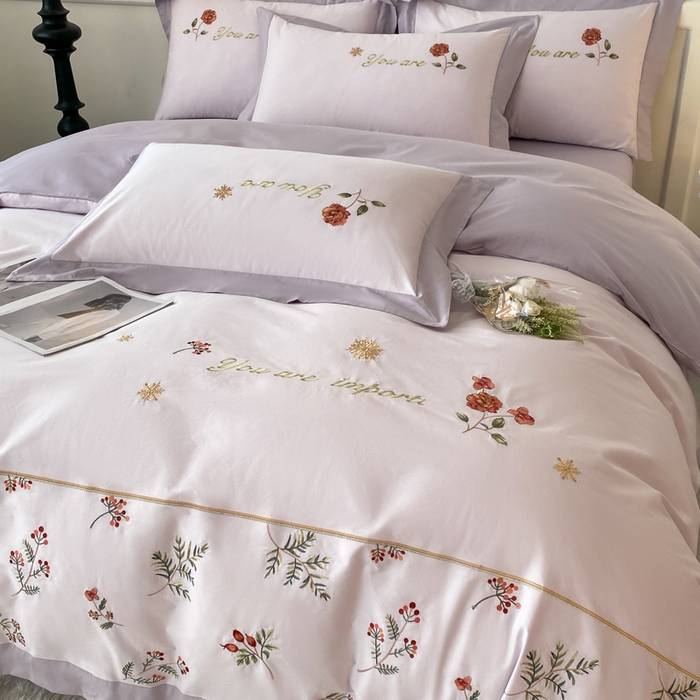 91家纺网 家纺一手货源 找家纺 2025新款小清新全棉纯棉四件套-若溪 霞光紫