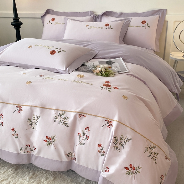 91家纺网 家纺一手货源 找家纺 2025新款小清新全棉纯棉四件套-若溪 霞光紫