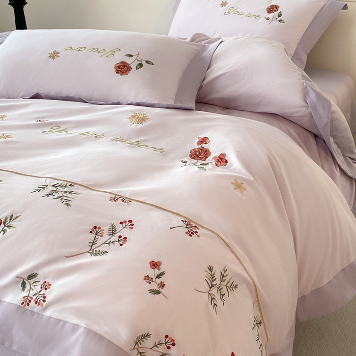 91家纺网 家纺一手货源 找家纺 2025新款小清新全棉纯棉四件套-若溪 霞光紫