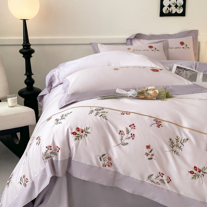 91家纺网 家纺一手货源 找家纺 2025新款小清新全棉纯棉四件套-若溪 霞光紫