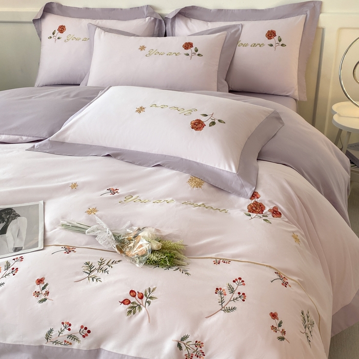 91家纺网 家纺一手货源 找家纺 2025新款小清新全棉纯棉四件套-若溪 霞光紫