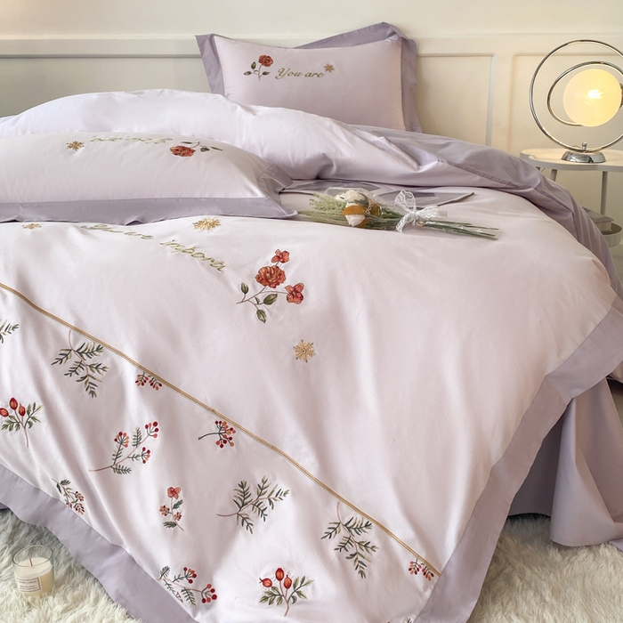 91家纺网 家纺一手货源 找家纺 2025新款小清新全棉纯棉四件套-若溪 霞光紫