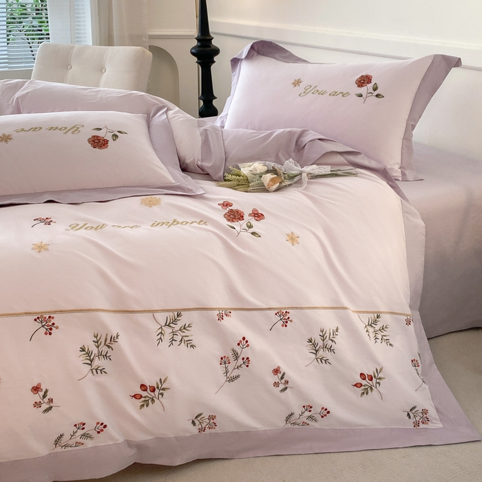 91家纺网 家纺一手货源 找家纺 2025新款小清新全棉纯棉四件套-若溪 霞光紫