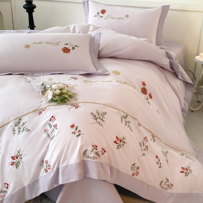 91家纺网 家纺一手货源 找家纺 2025新款小清新全棉纯棉四件套-若溪 霞光紫