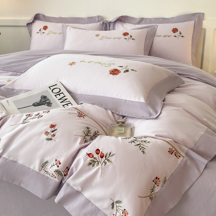 91家纺网 家纺一手货源 找家纺 2025新款小清新全棉纯棉四件套-若溪 霞光紫