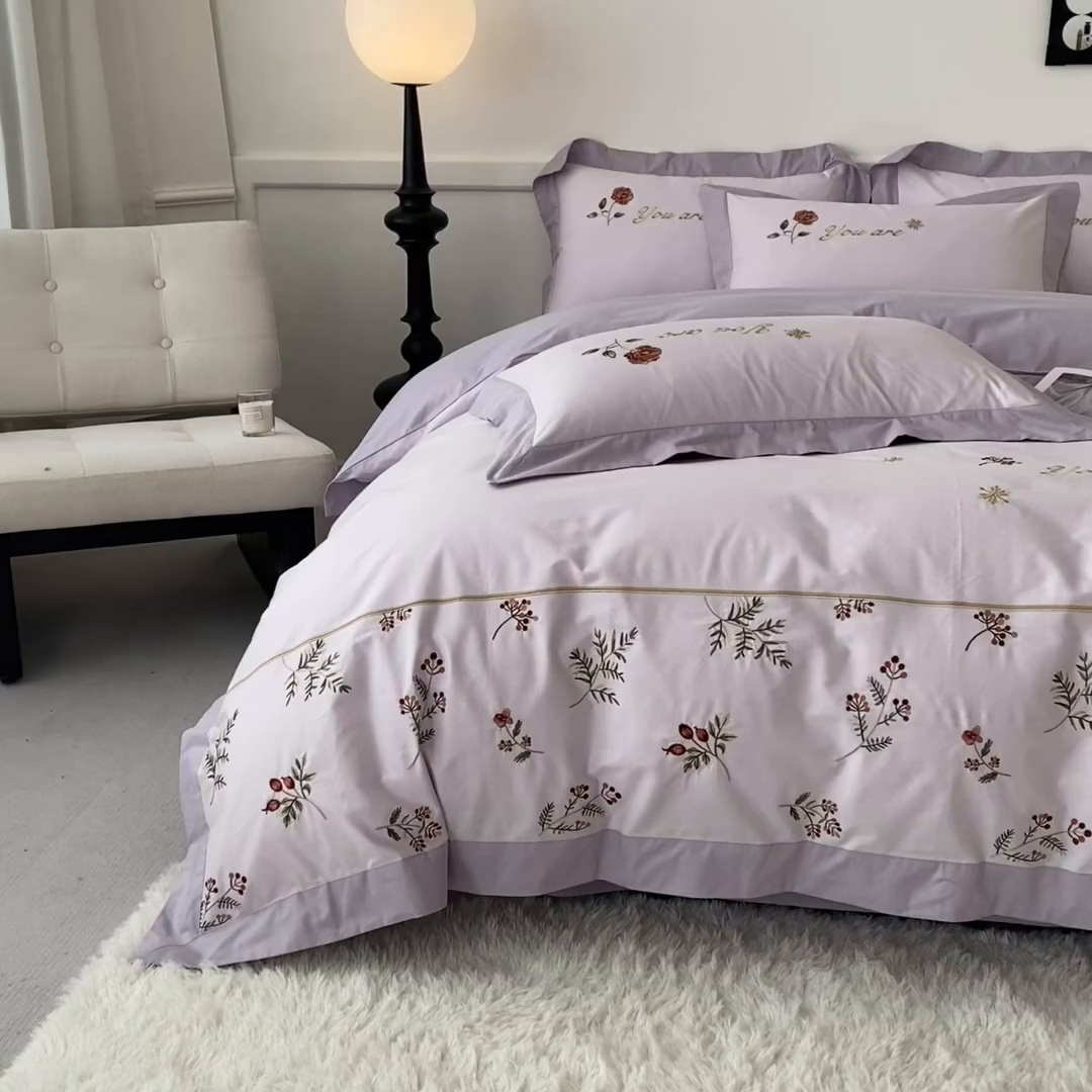 91家纺网 家纺一手货源 找家纺 2025新款小清新全棉纯棉四件套-若溪 霞光紫