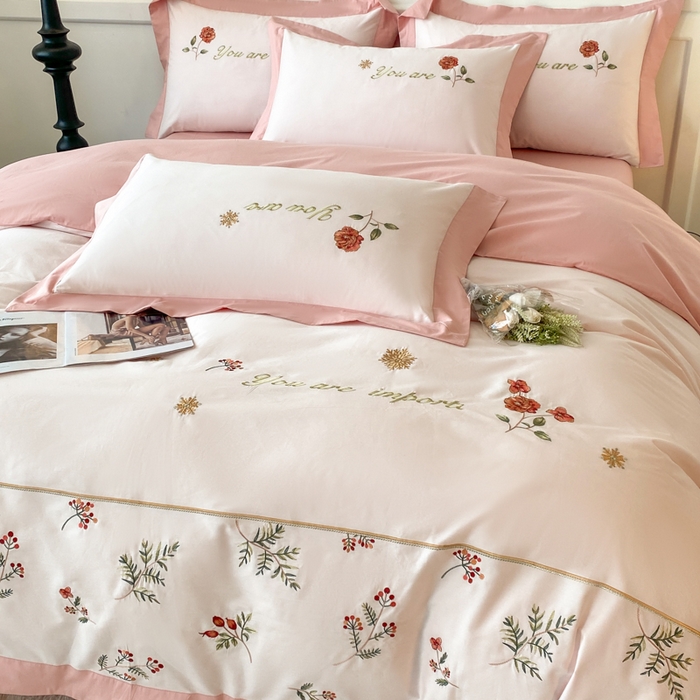 91家纺网 家纺一手货源 找家纺 2025新款小清新全棉纯棉四件套-若溪 杏花粉