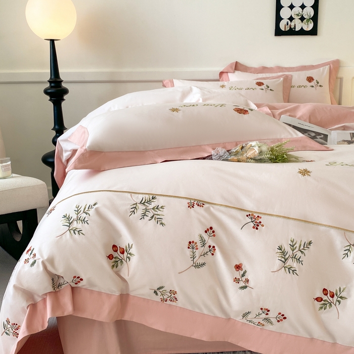 91家纺网 家纺一手货源 找家纺 2025新款小清新全棉纯棉四件套-若溪 杏花粉