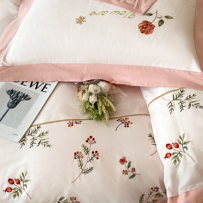 91家纺网 家纺一手货源 找家纺 2025新款小清新全棉纯棉四件套-若溪 杏花粉