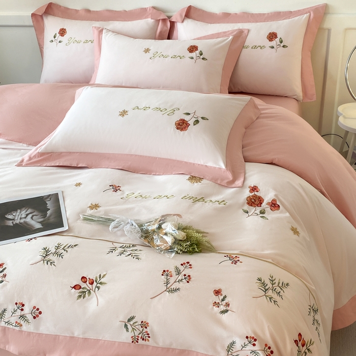 91家纺网 家纺一手货源 找家纺 2025新款小清新全棉纯棉四件套-若溪 杏花粉