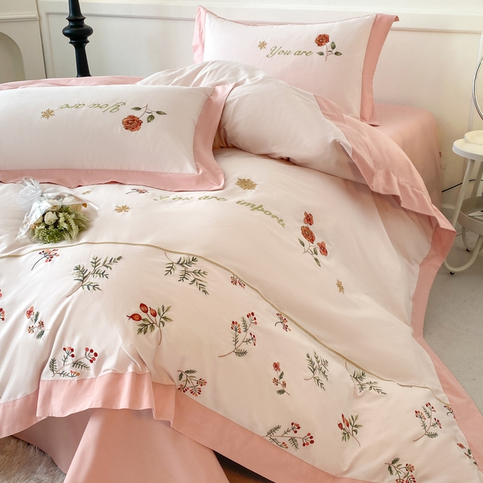 91家纺网 家纺一手货源 找家纺 2025新款小清新全棉纯棉四件套-若溪 杏花粉