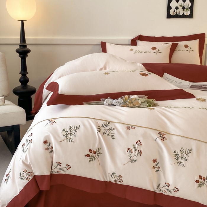 91家纺网 家纺一手货源 找家纺 2025新款小清新全棉纯棉四件套-若溪 雪山粉