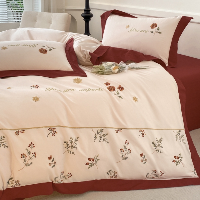 91家纺网 家纺一手货源 找家纺 2025新款小清新全棉纯棉四件套-若溪 雪山粉