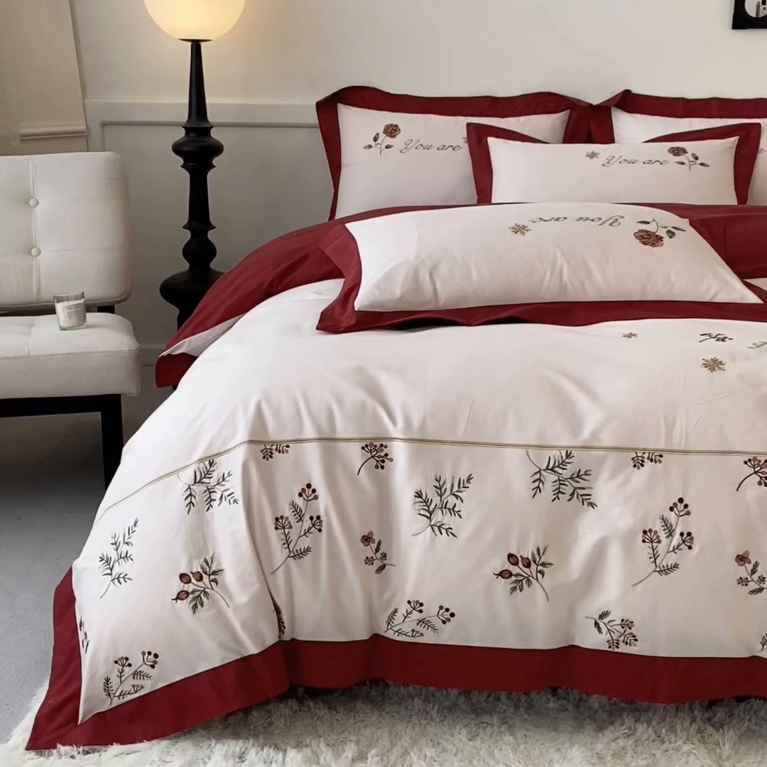 91家纺网 家纺一手货源 找家纺 2025新款小清新全棉纯棉四件套-若溪 雪山粉