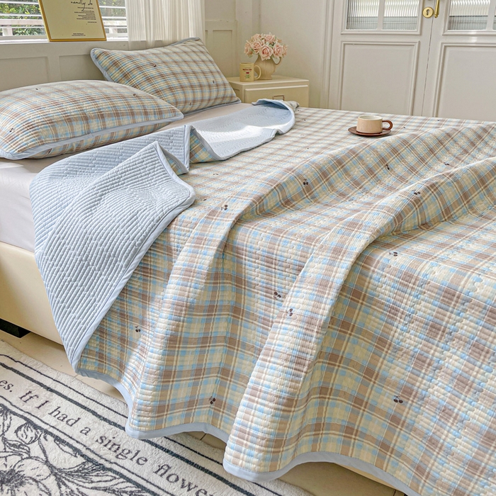 91家纺网 家纺一手货源 找家纺 （总）金丝兔 2025新款小清新亲肤印花水洗棉单床盖 夹棉床盖 床盖三件套