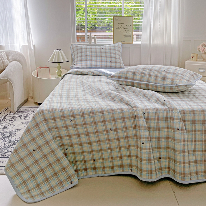 91家纺网 家纺一手货源 找家纺 （总）金丝兔 2025新款小清新亲肤印花水洗棉单床盖 夹棉床盖 床盖三件套