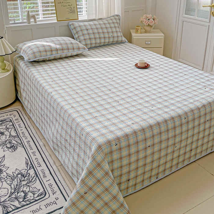 91家纺网 家纺一手货源 找家纺 （总）金丝兔 2025新款小清新亲肤印花水洗棉单床盖 夹棉床盖 床盖三件套