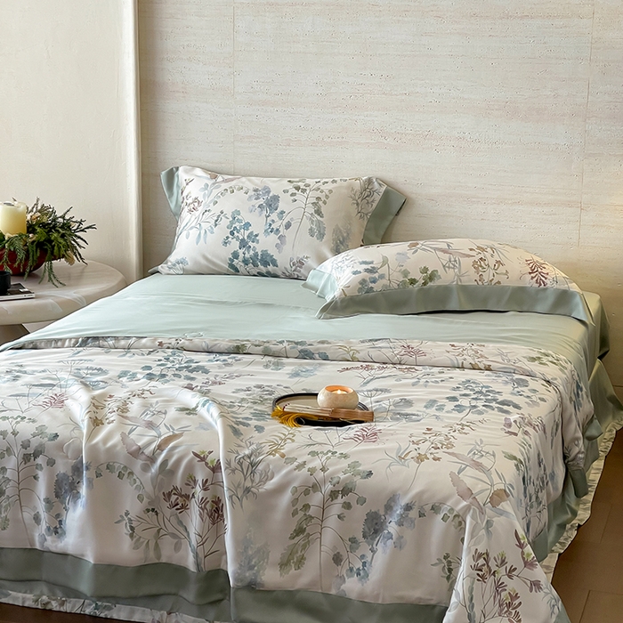 91家纺网 家纺一手货源 找家纺 张公子婚庆馆 2025新款天丝数码印花夏被四件套-花间束影系列【控价；不低于单夏被268/288 夏被四件套368/388】 观夏