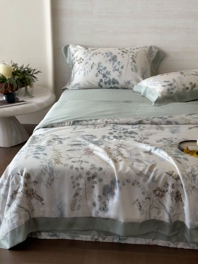 91家纺网 家纺一手货源 找家纺 张公子婚庆馆 2025新款天丝数码印花夏被四件套-花间束影系列【控价；不低于单夏被268/288 夏被四件套368/388】 观夏