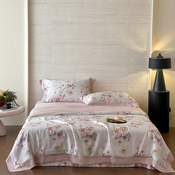 张公子婚庆馆 2025新款天丝数码印花夏被四件套-花间束影系列【控价；不低于单夏被268/288 夏被四件套368/388】 海棠