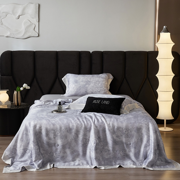 张公子婚庆馆 2025新款天丝数码印花夏被四件套-花间束影系列【控价；不低于单夏被268/288 夏被四件套368/388】 星空-雾灰