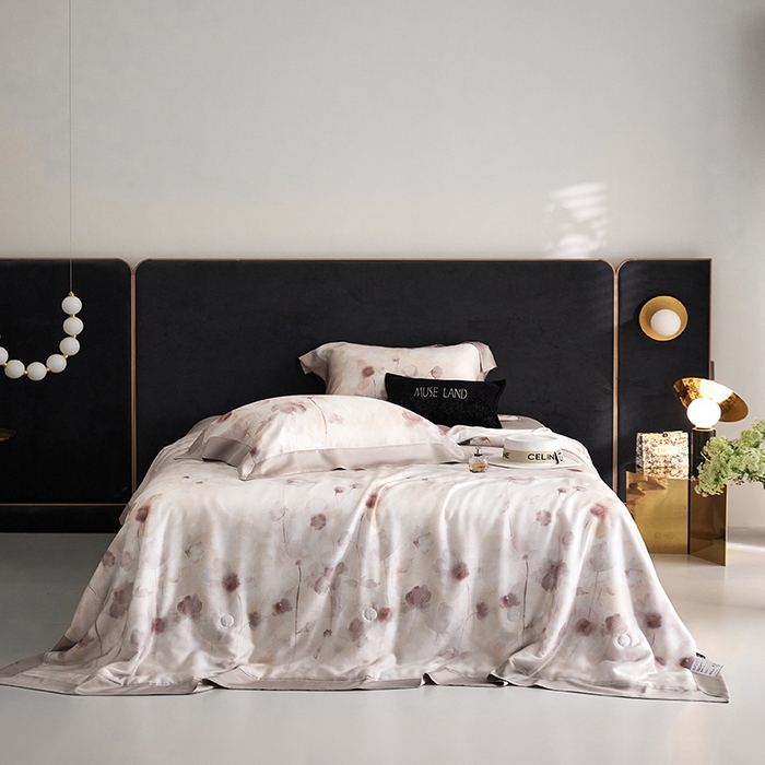 张公子婚庆馆 2025新款天丝数码印花夏被四件套-花间束影系列【控价；不低于单夏被268/288 夏被四件套368/388】 云慕-紫灰