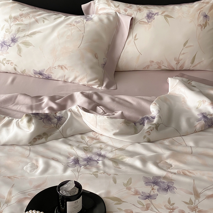 91家纺网 家纺一手货源 找家纺 张公子婚庆馆 2025新款天丝数码印花夏被四件套-花间束影系列【控价；不低于单夏被268/288 夏被四件套368/388】 紫妍