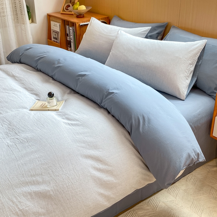 91家纺网 家纺一手货源 找家纺 恋人优选 2025新款条纹全棉纯棉水洗系列单被套 被套单件 流年雾蓝